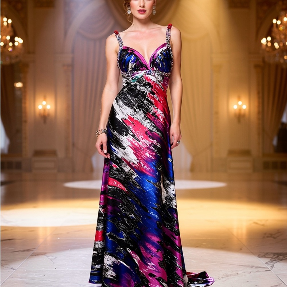 Party Time Formals Vibrant Pink and Blue Gown